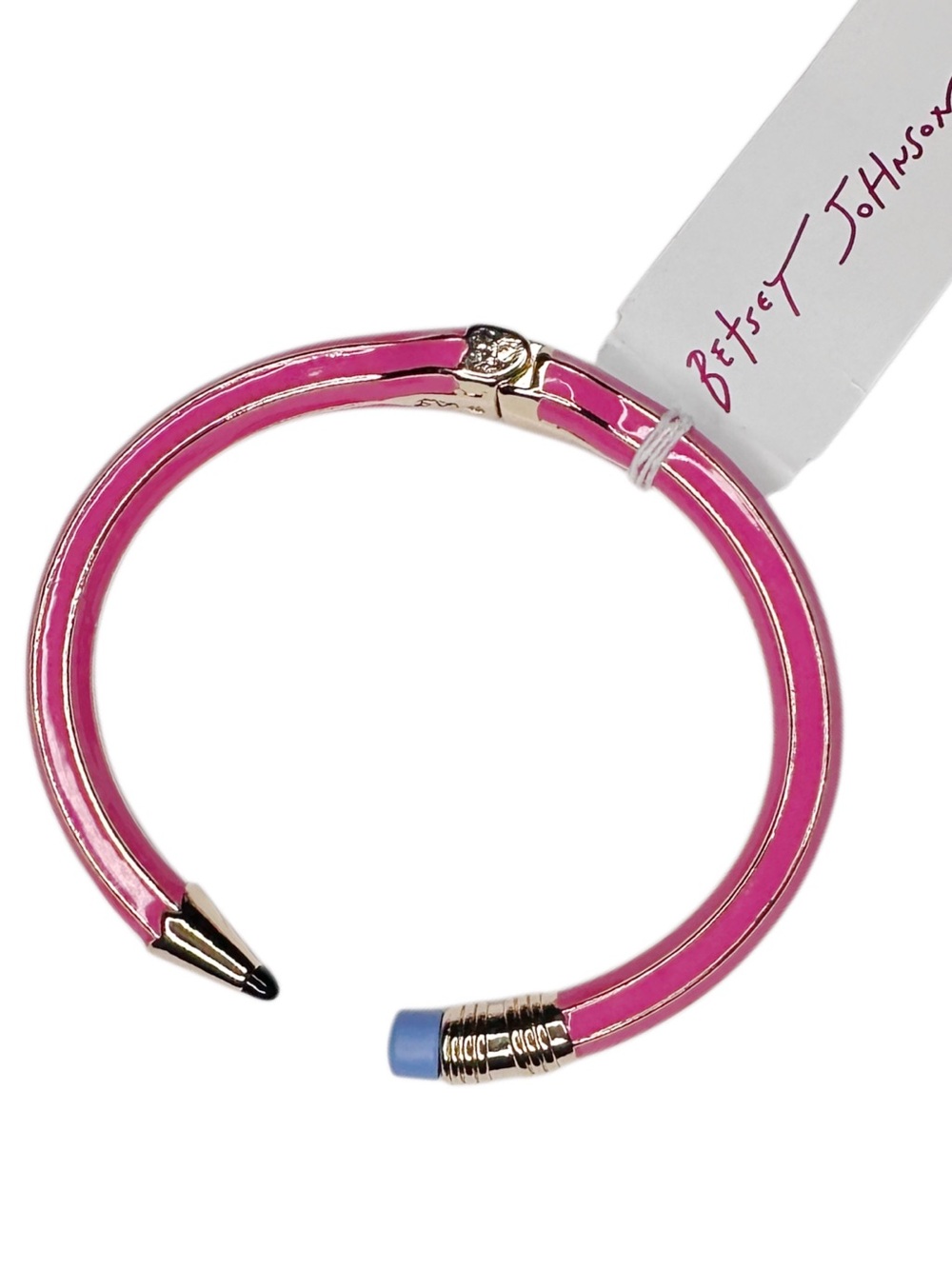 Betsey Johnson Pink Enamel Pencil Bangle with Gold Accents